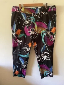 TS TAKING SHAPE - Size 20 Pull On Stretch Pants Black & Colourful Print - Picture 1 of 5