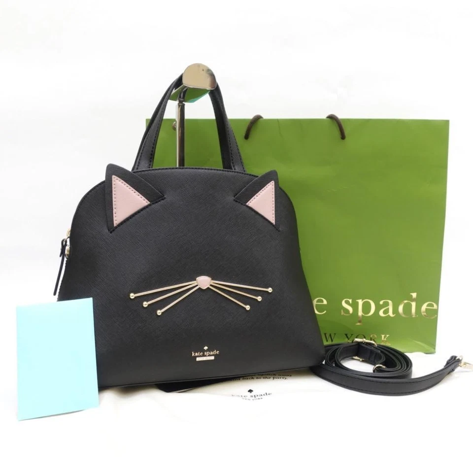 Bolso de Mano Kate Spade New York Cats Miao Cuero Negro Casi Como Nuevo Foto 1 de 4