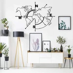 Metal World Map Wall Art Compass, World Map Without Borders, Metal Wall Decor, - Picture 1 of 3