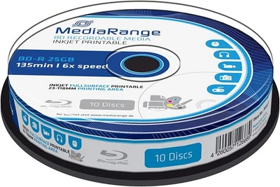 Blu-ray Disc Mediarange BD-R 25 GB, 6x Speed fullprintable in Cakebox 10 Stück - Bild 1 von 2