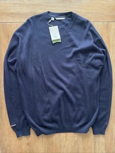Cutter & Buck Navy Blue V-Neck Sweatshirt Mens XXL Cotton Knit Preppy Sweater - Picture 1 of 10