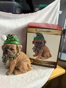 Galleta Barril Lleno de Travesuras Bulldog Cachorro Estatuilla Decoración del Hogar Navidad Elfo - Imagen 1 de 4