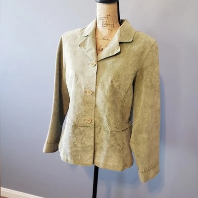Brandon Thomas Vintage 100% Leather Suede Lightweight Button Jacket Green XL - Image 1 of 4