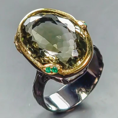 Handmade 17 ct+ Natural Green Amethyst Ring 925 Sterling Silver Size 8 /R443524 - Image 1 of 4