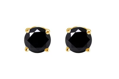 1/2 cttw to 2 cttw Black Diamond Stud Earrings 14K Yellow Gold For Men & Women - Image 1 of 3