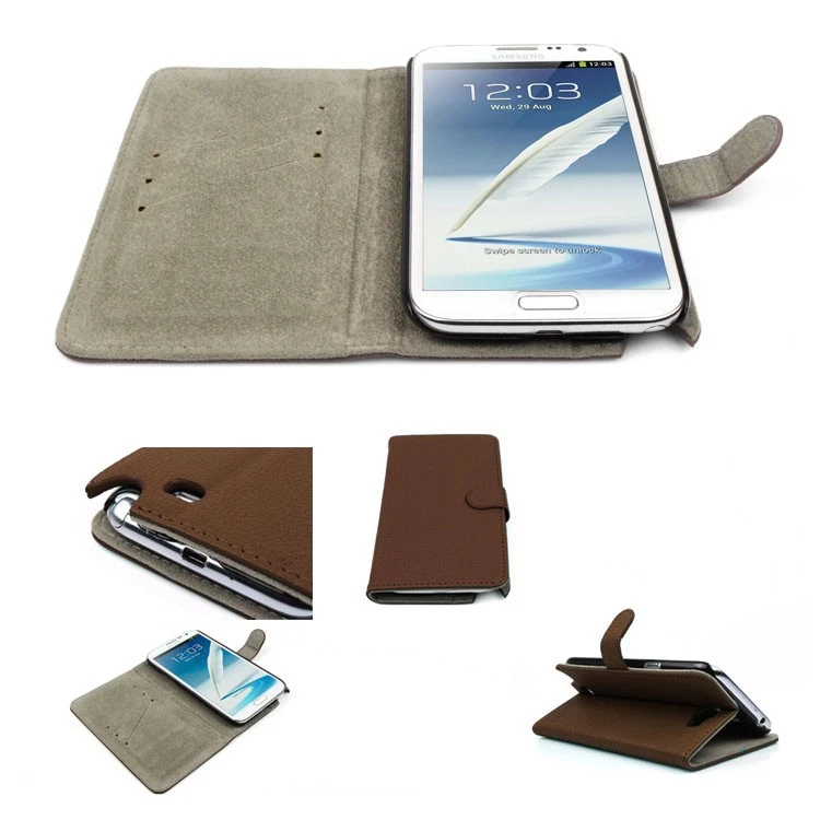NEW WALLET CASE COVER FLIP STAND POUCH PU LEATHER BROWN GALAXY NOTE II 2 - Image 1 of 1