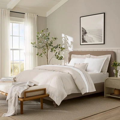 Sferra Celeste Mushroom King Duvet Cover Tan 100% Cotton Percale 406TC Italy NEW - Image 1 of 4