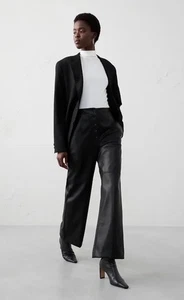 PANTALONE IN PELLE VEGAN ULTRA HIGH-RISE GAMBA LARGA BANANA REPUBLIC NERO nuovo con etichette taglia 14 - Foto 1 di 2