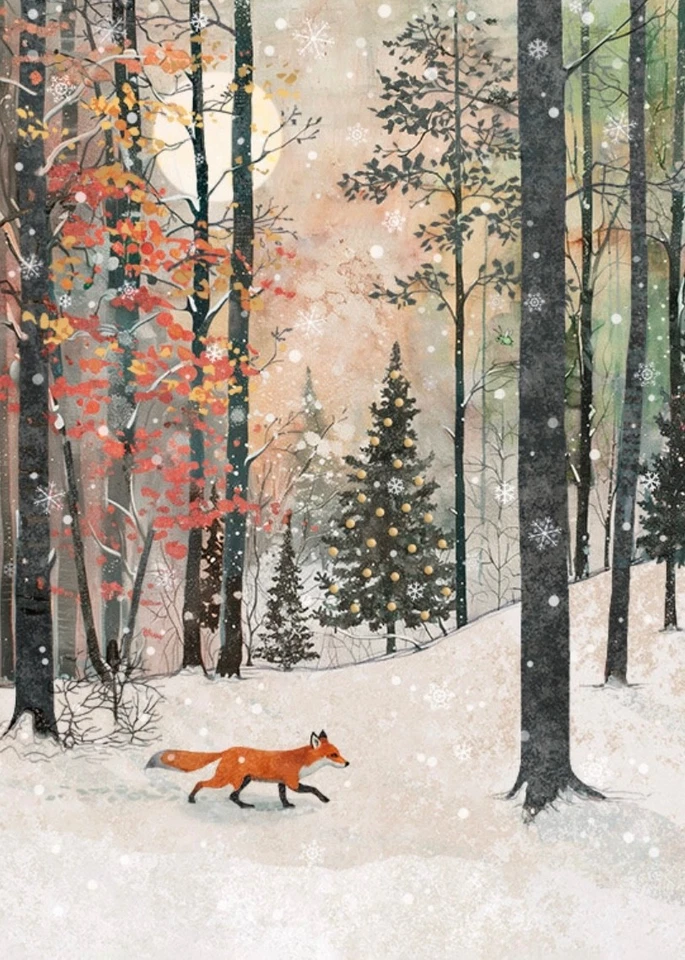 Bug Art Christmas card embossed foiled effect ~ Fox Stroll Woodland ~SINGLE CARD