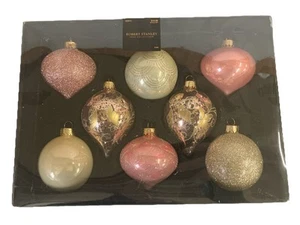 Robert Stanley Glass Christmas Ornament Boxed Set 8 Retro Blush Pink New - Picture 1 of 14
