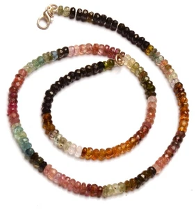 Natural Rainbow Tourmaline Gems 4.5 mm Size Faceted Rondelle Beads 17" Necklace - Picture 1 of 11