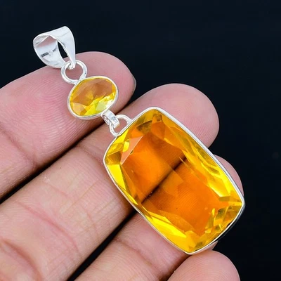 Colgante hecho a mano enchapado en plata 925 citrino de 2,17" Foto 1 de 3