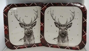 2 Pack Majestic Stag Premium Tableware Red/Black/White Plaid, 8 Ct | 9 in - Picture 1 of 3