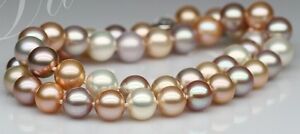 Superb 18"8-9mm Natural sOUTH Sea genuine white gold pink multic pearl necklace
