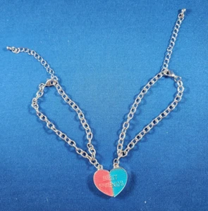 2 Armbänder Best Friends Herz magnetische Splits rosa blau silberne Kette - Bild 1 von 3