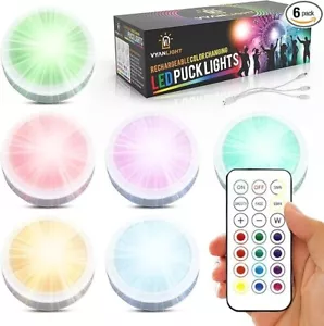 VYANLIGHT LED Puck Lights 16 Colors w/ Remote - Rechargeable Under Cabinet - Picture 1 of 6