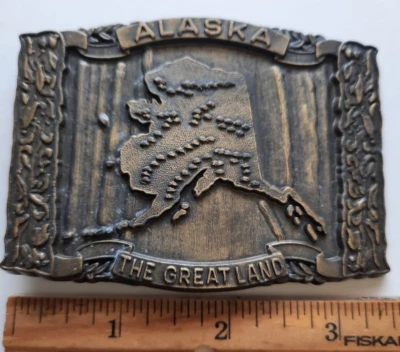 Vintage Alaska The Great Land Brass Metal Belt Buckle Travel - Image 1 of 4