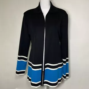 Exklusiv Misook schwarz blau gestreift Acryl Cardigan Pullover mittel offen vorne - Bild 1 von 9