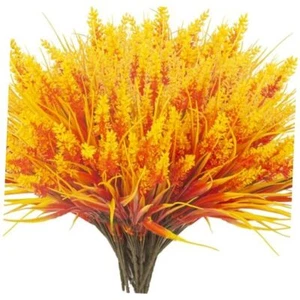 20 Bundles Artificial Plants Outdoor Fake Monkey Grass with Flowers Fall Orange - Picture 1 of 8