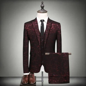 Mens Dress Formal Suit One Button Jacket Vest Pants Wedding Business 3PCS Blazer - Picture 1 of 15