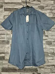 COOFANDY Men's Size S Blue Short-Sleeve Shirt Casual Button Down NWT - Picture 1 of 10