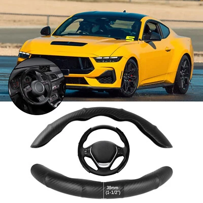 15" Steering Wheel Cover Protector Non-Slip PU Carbon Fiber For Ford Mustang - Image 1 of 4