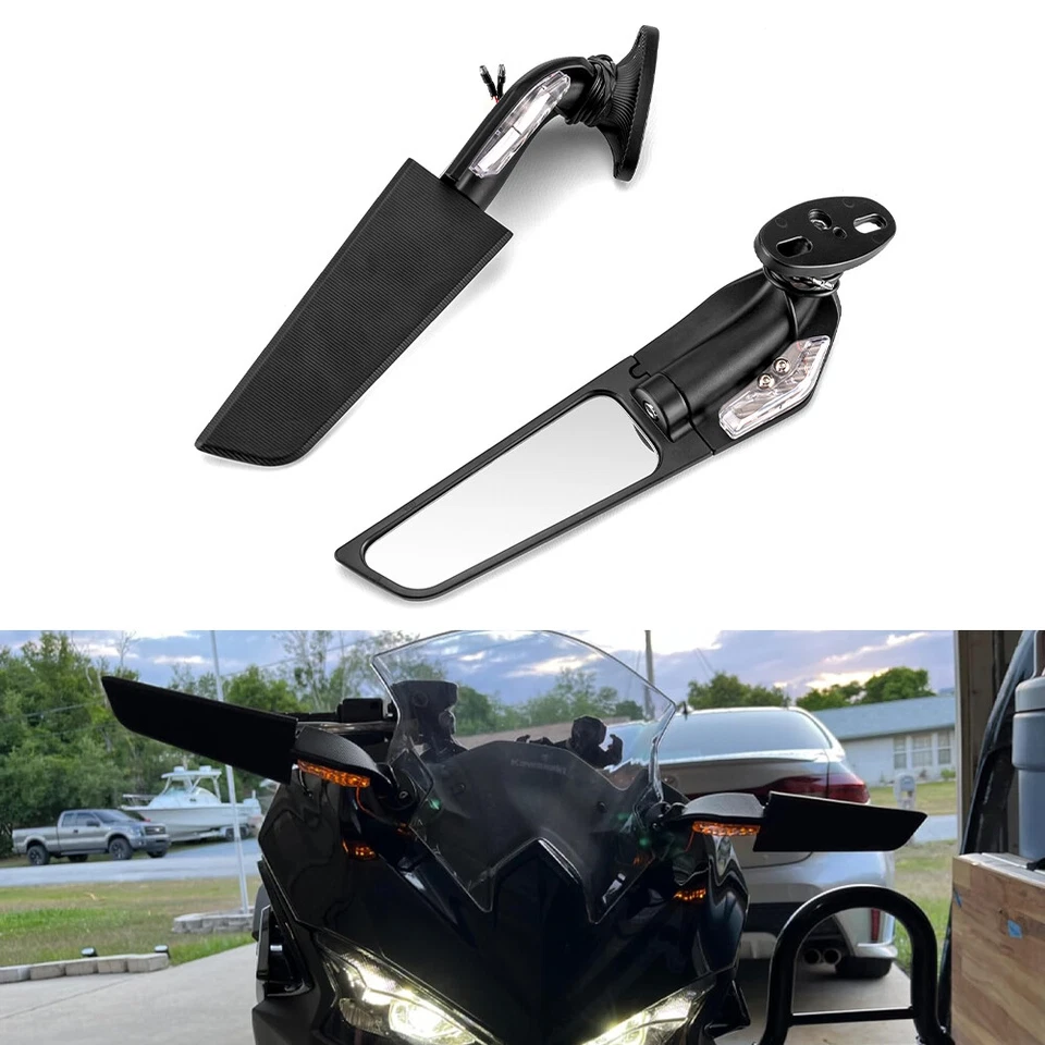 Adjustable Wing Rearview Mirrors LED Turn Signal For Suzuki GSXR1000 GSXR1300R Foto 1 de 4