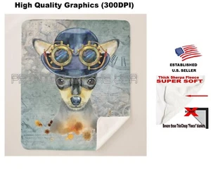 Chihuahua Dog Breed Watercolor Steampunk Theme Sherpa Fleece Throw Blanket  - Picture 1 of 6