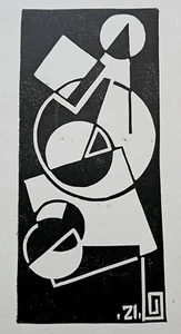 Karel MAES,1921: abstract linocut composition from block; early Constructivism - Picture 1 of 4