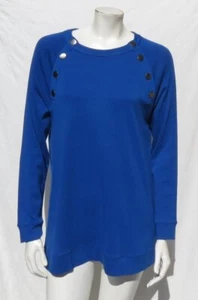 CHICO’S US 1 M 8 10 Blue Soft Pima Cotton Jersey Button Trim Tunic Top T Shirt - Picture 1 of 6