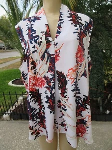 Liz Claiborne Woman 1X Sleeveless Floral Print Blouse White Multicolor Top - Picture 1 of 11