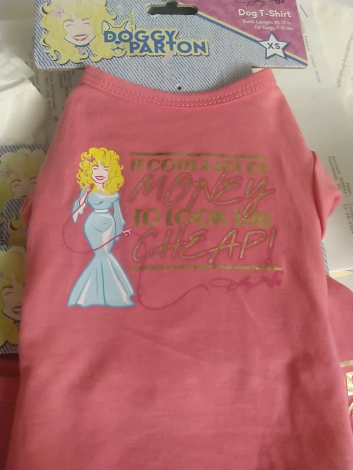 Doggy T-Shirt-Doggy Parton-Pink-Large-"Raised on Dolly"-dogs 20-40lbs-NEW - Image 1 of 1