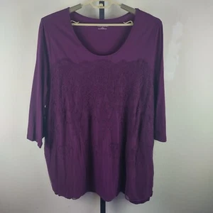 NWT Catherines size 2X Purple Floral Mesh Overlay Knit Shirt 3/4 Length Sleeve - Picture 1 of 9
