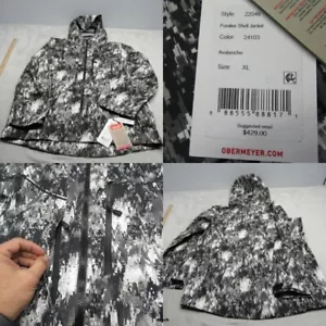 Obermeyer Foraker Shell Jacket Men XL Black White Recco Hooded Full Zip $429 NEW - Picture 1 of 19