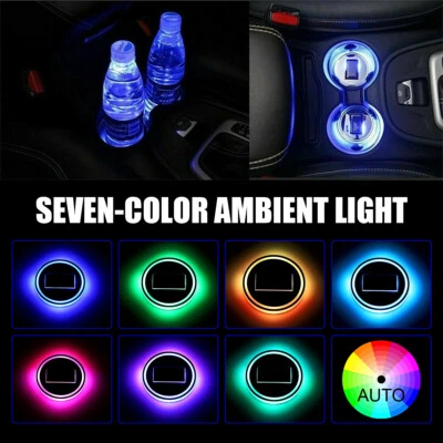 2x LED Solar Cup Pad Light Cover Car Accessories Interior Decoration Auto Lights - Image 1 of 4