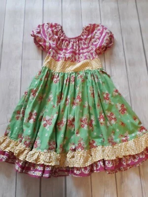 Vestido Floral Hecho a Mano Niña Campesina Rosa Verde Talla 5/6 Foto 1 de 4