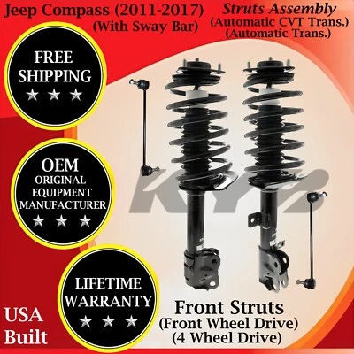 Puntal delantero KYB OEM con barra estabilizadora para Jeep Compass 2011-2017 2x2/4x4 guerra de por vida. Foto 1 de 4