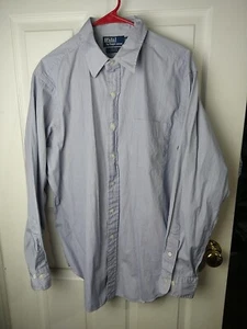 polo by ralph lauren mens 16.5 Collared Andres Classic Fit Blue White Pinstripe - Picture 1 of 9