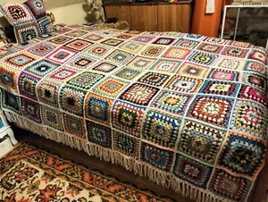 Häkeldecke Handarbeit Patchwork Decke Bettüberwurf Granny Square Bettdecke - Bild 1 von 7