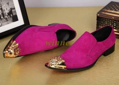 Lo último Para hombres Vestido Zapatos Formales Tirar de Gamuza Rosa Transpirable Metal Decoración Discoteca Foto 1 de 4