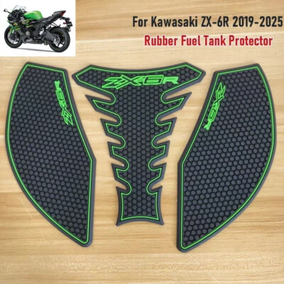 Rubber Fuel Tank Protector Knee Pads Stickers Kit For Kawasaki ZX-6R 2019-2025 - image 1 of 4