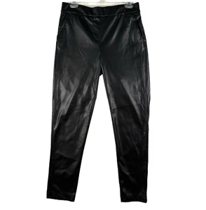 Calvin Klein Kunstlederhose Damen SMALL Pull On Schwarz Fronttaschen Neu ohne Etikett - Bild 1 von 10
