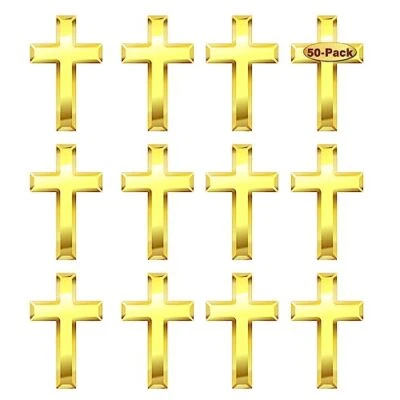 Paquete de 50 prendedores religiosos de solapa de esmalte cruzado dorado mini de 1 pulgada para hombres mujeres Foto 1 de 4