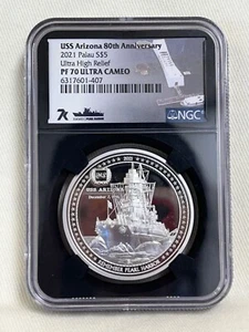 2021 Palau USS Arizona 80th Anniversary 1 oz UHR Silver NGC PF 70 Ultra Cameo - Picture 1 of 2