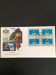 Sellos: Cubierta del primer día de las Naciones Unidas 47, Scott 510, Santa Lucía, bandera, 1987 - Imagen 1 de 1