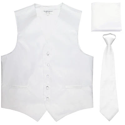 New Men's Solid Tuxedo Vest Waistcoat & Pre-tied Set Necktie White - Image 1 of 4