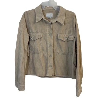American Eagle вельветовая рубашка куртка женщин M средний бежевый кнопка Shacket - Изображение 1 из 4