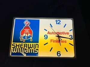 RAR! Vintage Sherwin Williams Automotive Finishes GARAGE WANDUHR SCHILD LEUCHTE - Bild 1 von 14