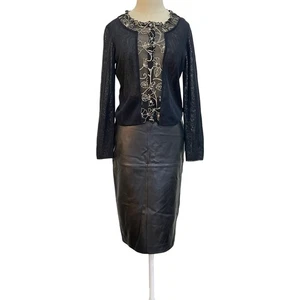 BOD & CHRISTENSEN Dawn schwarzer knielanger gerader Lederrock mit Rückenschlitz Größe 6 - Bild 1 von 10