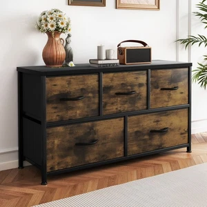Chest of Drawers, 5 Fabric Storage Drawers with Wood Top, Bedroom, Living Room - Picture 1 of 14
